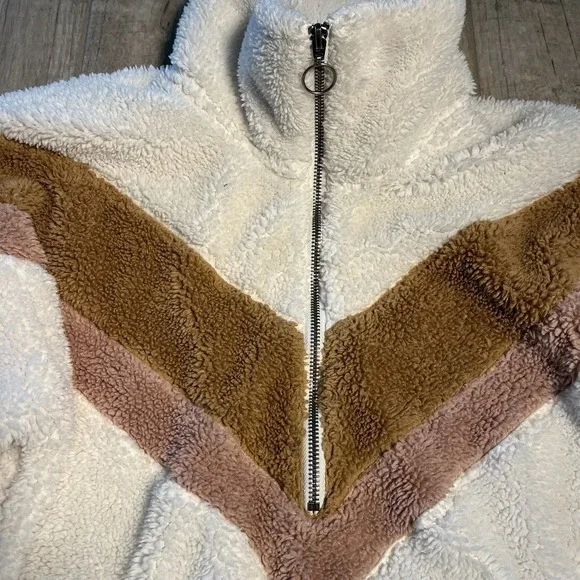 Abercrombie &‎ Fitch Soft Half Zip Chevron Sweatshirt Cream Camel Large - Picture 3 of 9